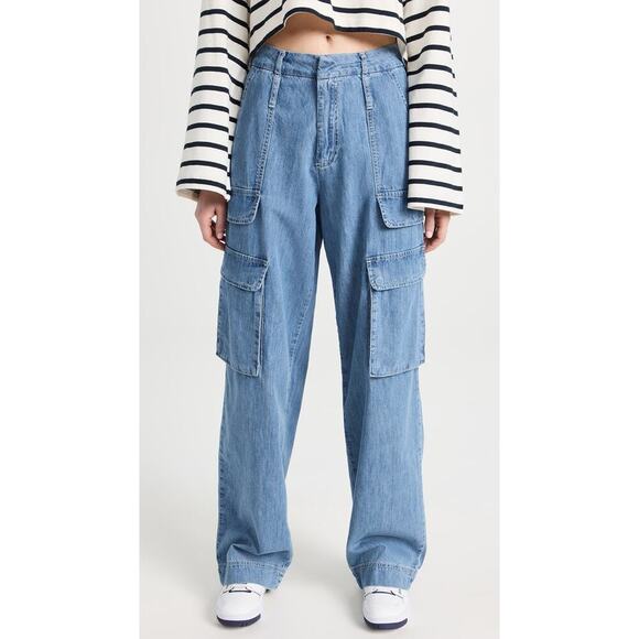 Frame Relaxed Straight Cargo Jeans Size 26 Rhythm Light Wash Wide Leg - Picture 4 of 12